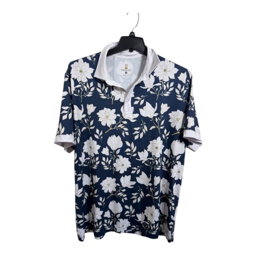 Rolo Golf Polo Shirt Mens Size XXL Blue White Floral Grandpa's Pond Short Sleeve